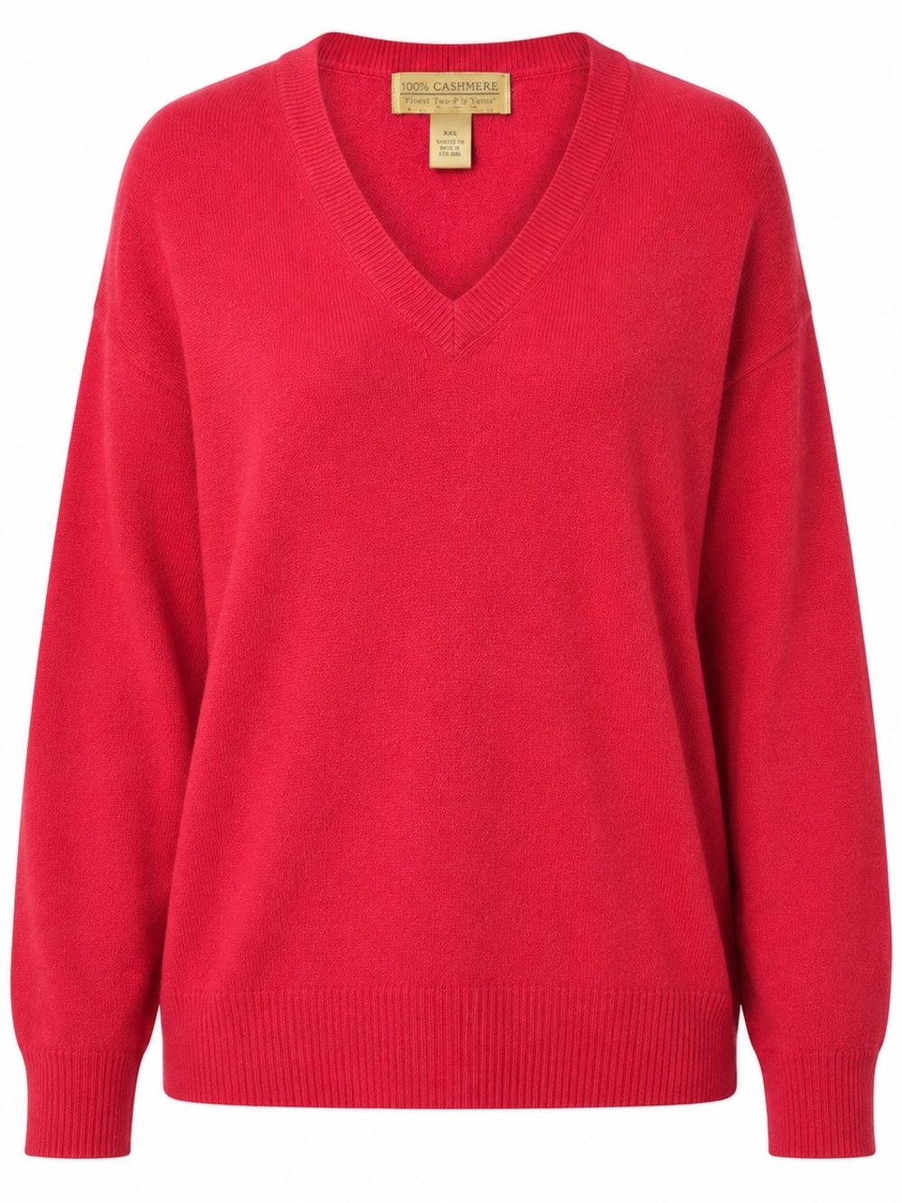 100% CASHMERE | Red 2-Ply V-Neck Boxy Pullover Sweater Men's Old Money | XXL